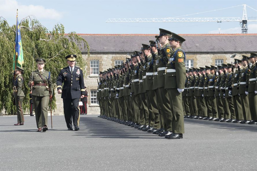 U.S.Army Gen. Martin E. Dempsey, chairman of the Joint Chiefs of Staff, conducting a pass and review of an Irish honor guard at the Cathal Brugha Barracks in Dublin, Aug. 18, 2015.