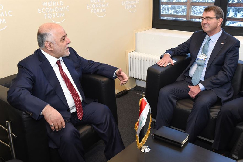 Photo of U.S. Defense Secretary Ash Carter meeting with Iraqi Prime Minister Haider al-Abadi.
