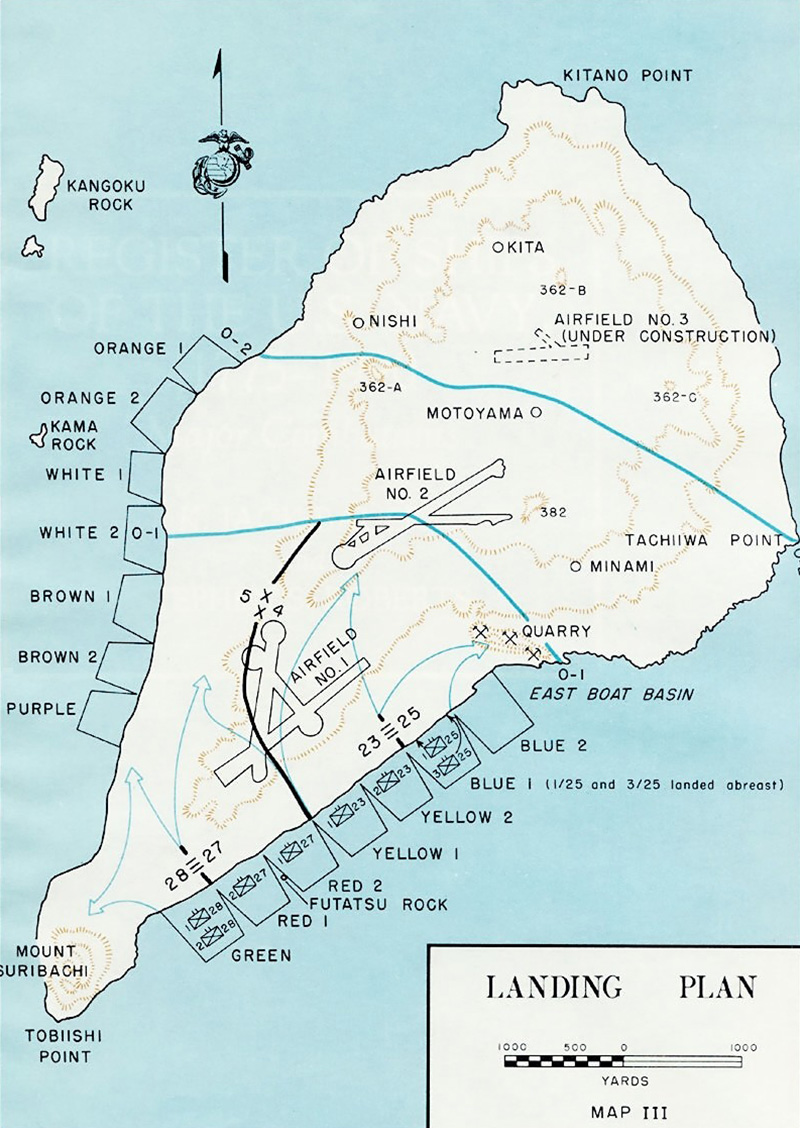 Map of Iwo Jima - Landing Plan