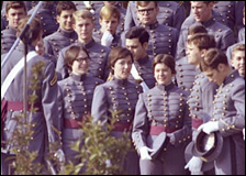 119 female cadets, a few of them seen here with their male counterparts, became the first women to join the Corps of Cadets.