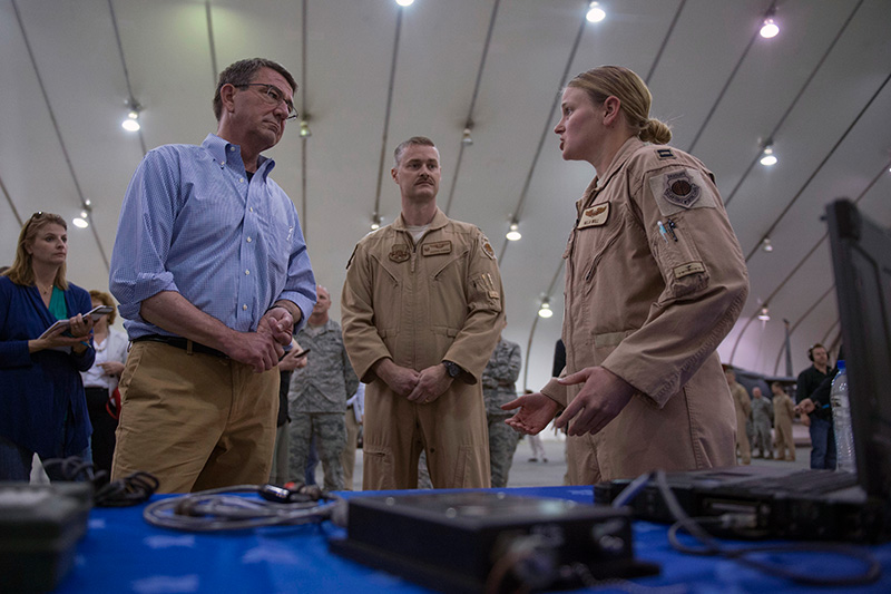 Defense Secretary Ash Carter taking a tour of a U.S. Air Force assets.