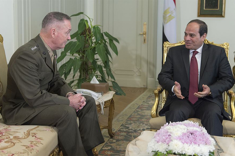Marine Corps Gen. Joe Dunford, chairman of the Joint Chiefs of Staff, meets with the Egyptian President Abdel Fattah el-Sisi