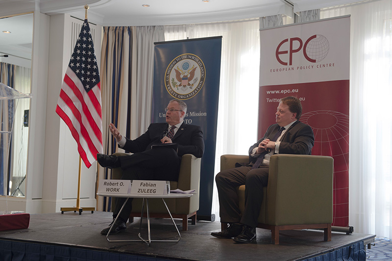 Deputy Defense Secretary Bob Work taking questions from members of the European Policy Centre.