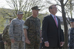 Defense Secretary Ash Carter leading the official party at U.S. European Command’s change-of-command ceremony.