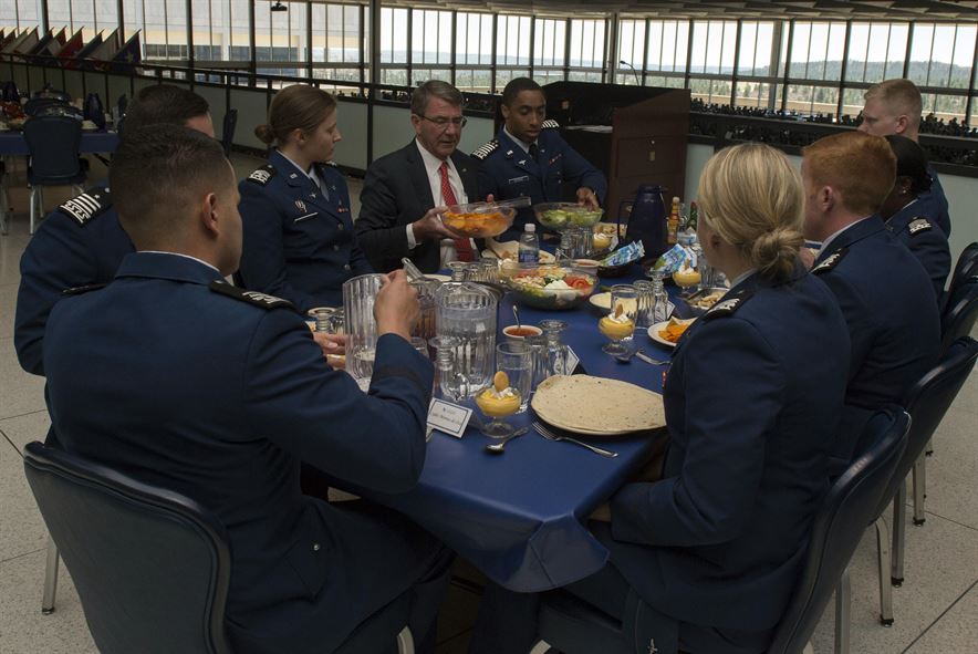 Defense Secretary Ash Carter joins U.S. Air Force Academy cadets for lunch