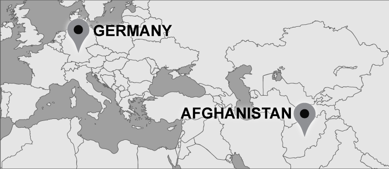 Map showing markers in Afghanistan and Germany.