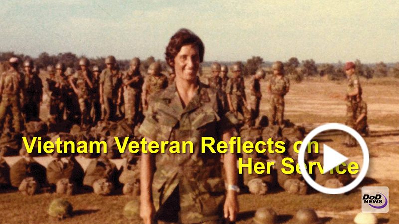Screen grab of a graphic with the title: Vietnam Veteran Reflects on Her Service.