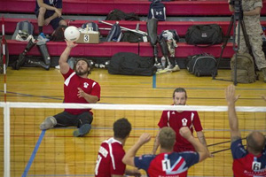 U.S., British Athletes Compete in Sitting Volleyball at 2015 DoD Warrior Games