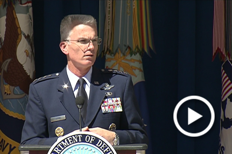 Screen grab of Vice Chairman of the Joint Chiefs of Staff, Gen Paul Selva speaking at a podium.