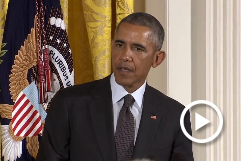 Screen grab of President Obama speaking at a podium.