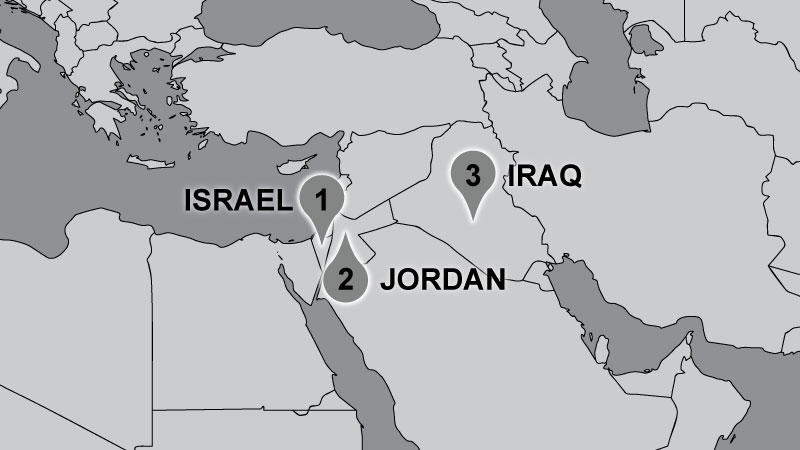 Map of Dunford Travels: Israel, Jordan, Iraq