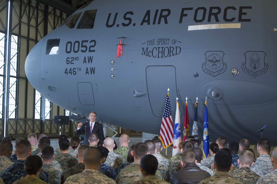 Defense Secretary Ash Carter addresses troops