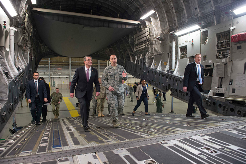 Defense Secretary Ash Carter touring a C-17.