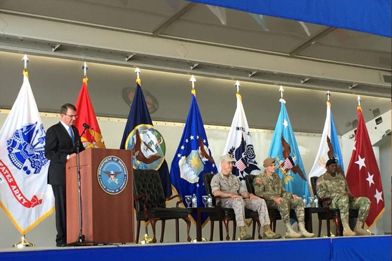 Photo of Defense Secretary Ash Carter delivering remarks.