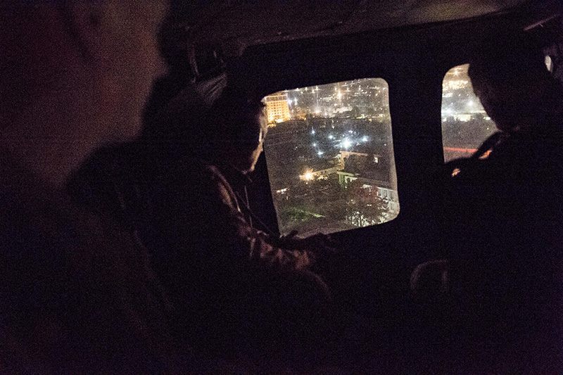 Marine Corps Gen. Joseph F. Dunford Jr., chairman of the Joint Chiefs of Staff looking out the window of a helicopter.