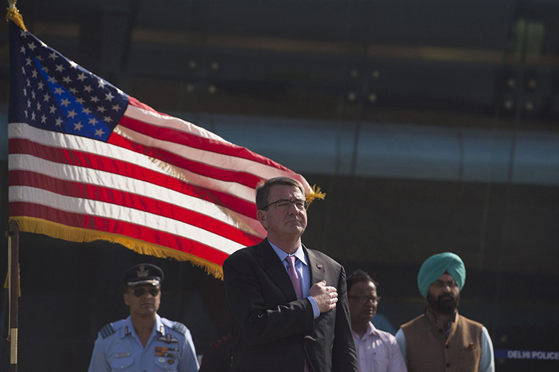 Defense Secretary Ash Carter participates in a repatriation ceremony in New Delhi