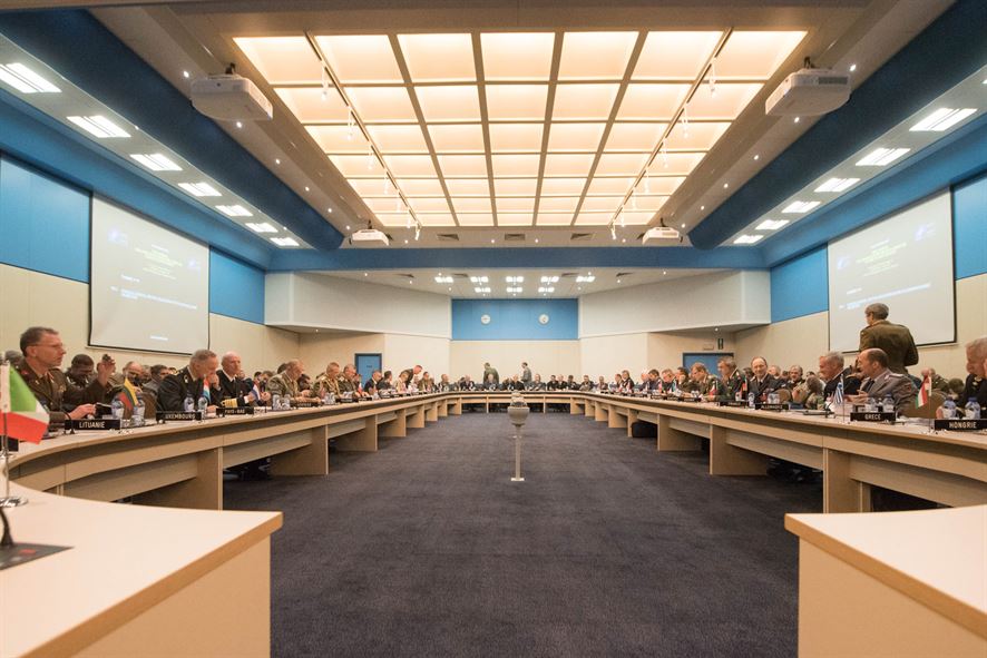 Military leaders, including Marine Corps Gen. Joe Dunford, chairman of the Joint Chiefs of Staff, participate in the NATO Military Committee/Chiefs of Defense Session