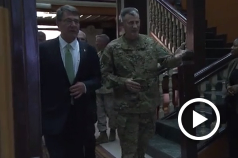 Screen grab of Defense Secretary Ash Carter walking.