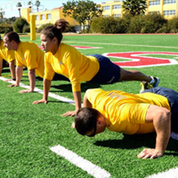 Sailors perform pushups during a physical training session at Marine Corps Recruit Depot San Diego, Feb. 25, 2013. 