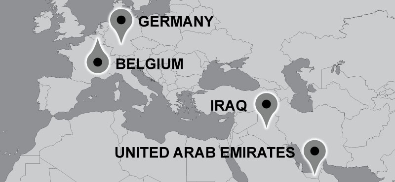 Map of Carter travel locations: Belgium, Germany, United Arab Emirates.