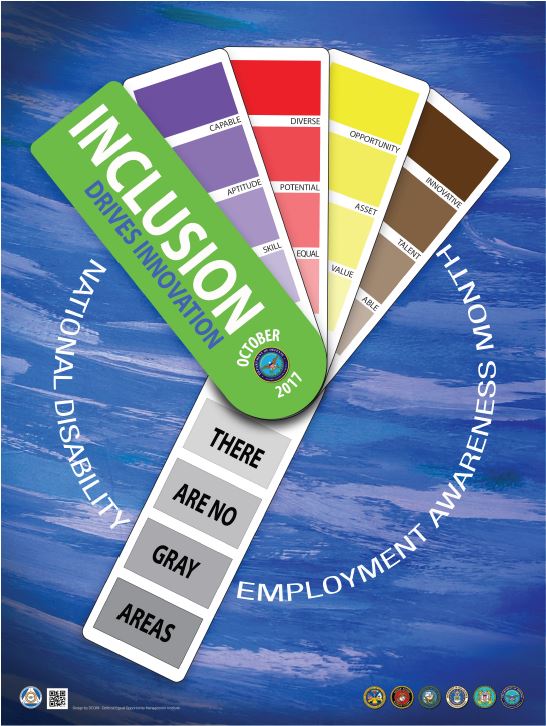 A colorful graphic displays the theme of the National Disability Employment Awareness Month observance.