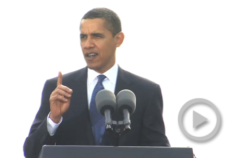 President Barack Obama speaking at a podium